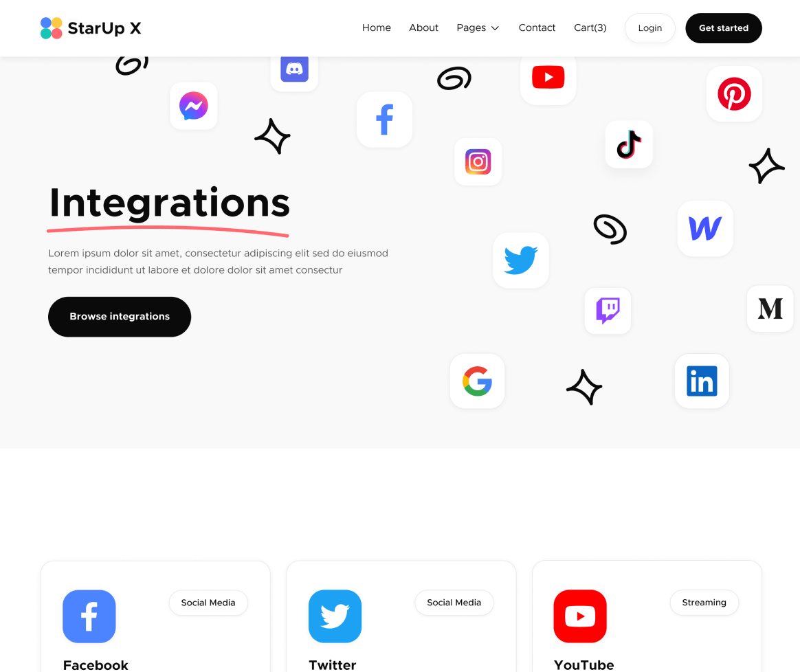 Integrations - StarUp X Webflow Template