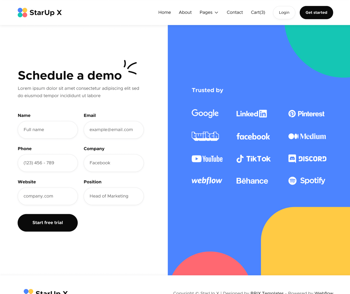 Schedule A Demo - StarUp X Webflow Template